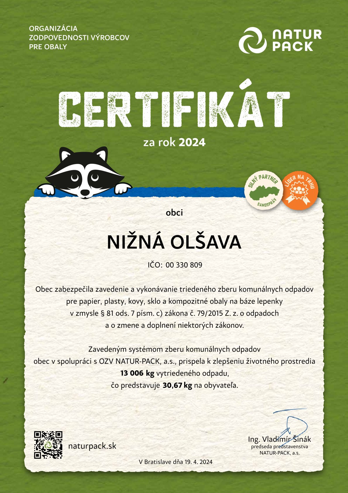 Fotka - Certifikát za rok 2024